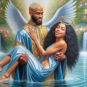An oil painting depicting a light-skinned African-American pasto...