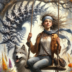 Young teenager lady, scruffy summer outfit with disheveled winds...