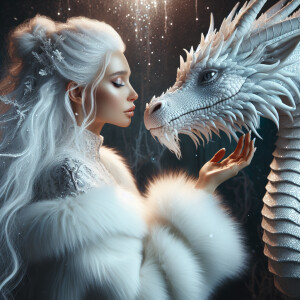 A fantasy, magical picture of a beautiful woman with long white...