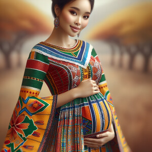 Asian women in a traditional South African maternity dress