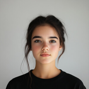 A portrait of a cute 21-year-old Utahn woman with a clean face,...