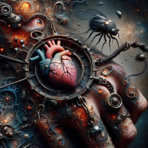 a heart wrapped in chains ⛓️ and behind bars tattoo the skin aro...