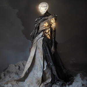 Capture a high-fashion photograph set in a post-apocalyptic worl...