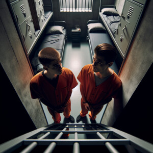 Two Caucasian Male juvenile inmates about 13 to 16 years old are...