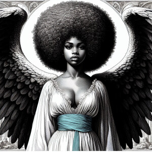 Generate an illustration depicting a young Black woman with volu...