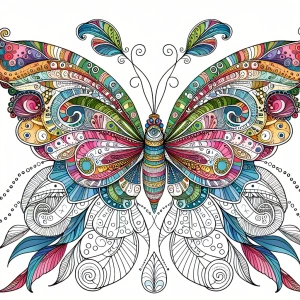 Design an adult coloring book page featuring a butterfly, intric...