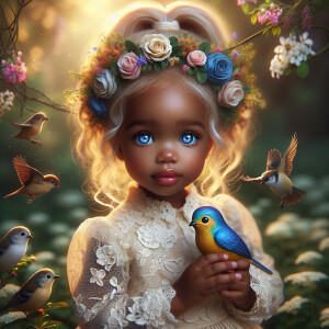 A magical scene featuring a light-skinned African-American toddl...