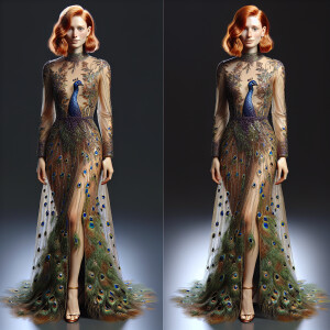Photorealistic image of ginger haired woman attending gala in pe...