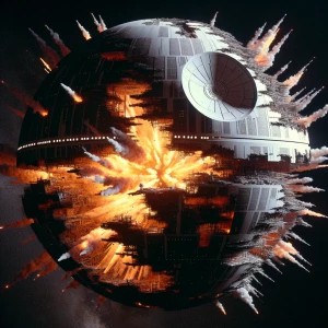 3d bas relief of a Death Star exploding
