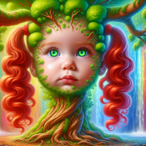 Create a hyper-realistic 3-D oil painting of a tree with a fulle...