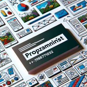 Create a business card with the text "ПРОГРАММИСТ +79887771032"...