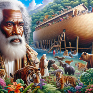 A close-up and detailed wall painting focusing on Noah, depicted...