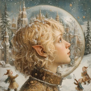 A whimsical scene depicting a blonde man facing forward at the N...