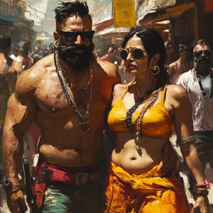 realism art style,a muscular beefy sweaty man walking  with his...