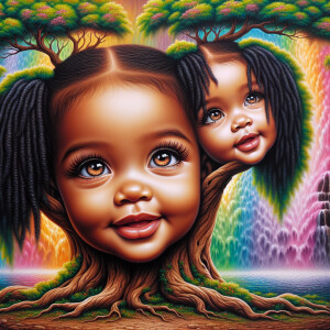 Create a hyper-realistic 3-D oil painting of a tree with a fulle...