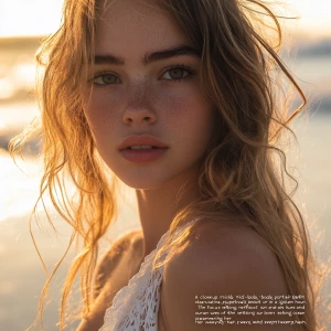 “A close-up, mid-body portrait of Dahlia Valentina standing on a...