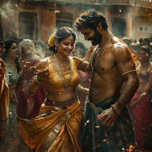 Digital art HD 1:1,A muscular, sweaty man celebrates Diwali with...
