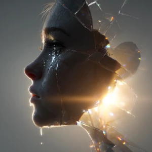 A realistic silhouette of a woman layered with transparent, phot...