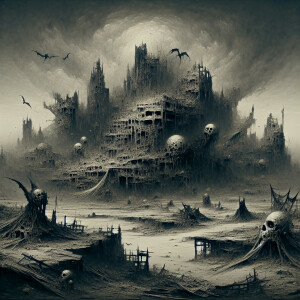 Dark world of decay with madding chaos with monsters and demons