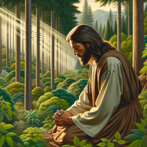 Jesús orando en un bosque