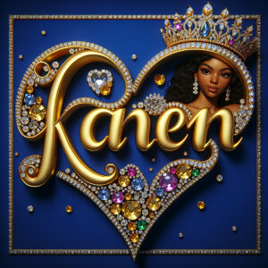 VCraft a 3-D image showcasing the name 'KAREN' in a luxurious go...