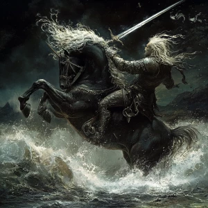 Unicorn-man fighting the black stallion