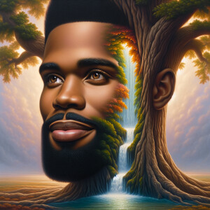A hyper-realistic 3-D oil painting depicting a tree integrated w...