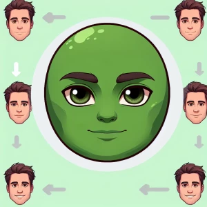 Sketch a green Martian with big head with my face