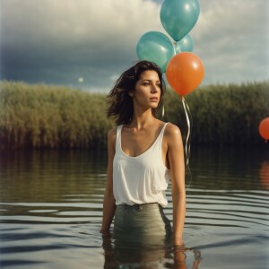 Create realistic color photograph from the mid seventies of a be...