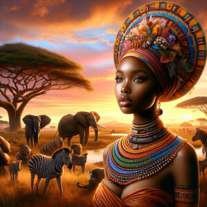Envision a magnificent African savannah at the golden hour of su...