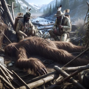 Two north American indians accidentally shot a humanoid hair cov...