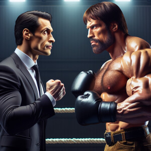 Rocky Balboa versus Arnold Schwarzenegger Commando in boxing rin...