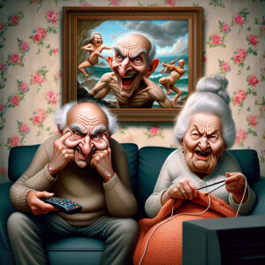 Digital art, a stylized light skin African-American elderly coup...