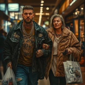 Photorealism,fantasy,a man beefy muscular criminal tattoed walki...