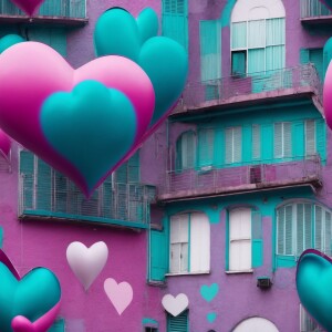 Create an image of a large heart depicted in vibrant street art...