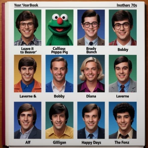 Realistic image of a yearbook page featuring student photographs...