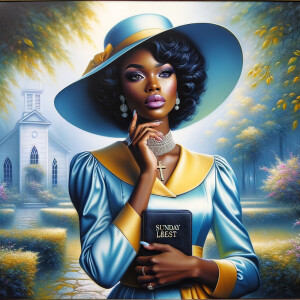 An airbrush oil painting depicts an African American woman with...