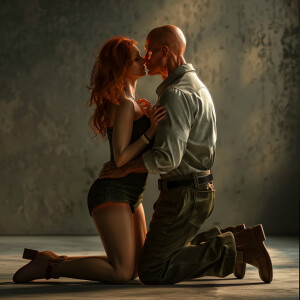 A photorealistic high resolution image. Light ginger haired fema...