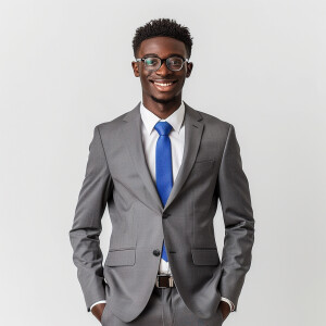 A man wearing a suit.
The Suit Color is gray
The Tie Color is...