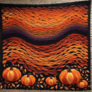 Design a 3D-style, autumn-themed, textured tapestry pattern feat...