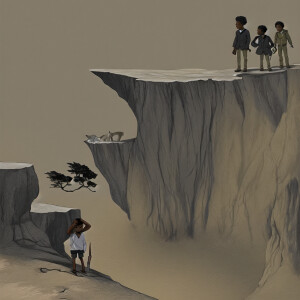 A cartoon image of a little African American boy standing on the...