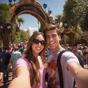 A young couple taking a selfie at Disney World in 2008.