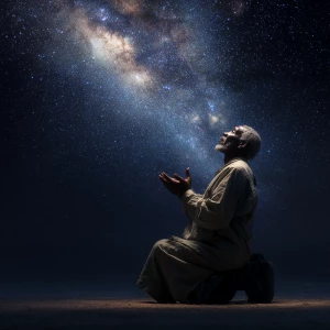 Create an image of an African American elderly man kneeling unde...