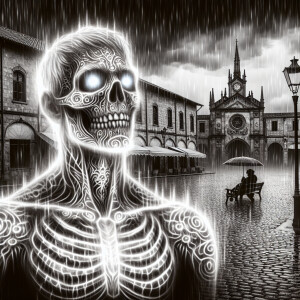 dark art macrabe zombie with a scared epidermis,full tribal ethe...