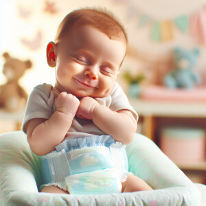 A diapered baby going poop in there diaper