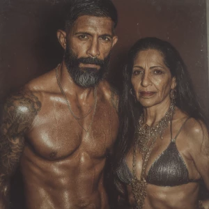 hyperrealism,photo painting of a muscular, tattooed Indian man w...