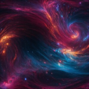 A mesmerizing whirl of neon-colored cosmic gases and dust dances...