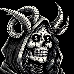 Circular cartoon logo Grim reaper female nsfw black
background,...