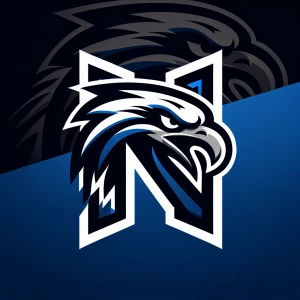 A large letter N and an intense looking eagle head with wings ou...