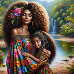 A tender depiction of a Bohemian mother with her child, both sty...